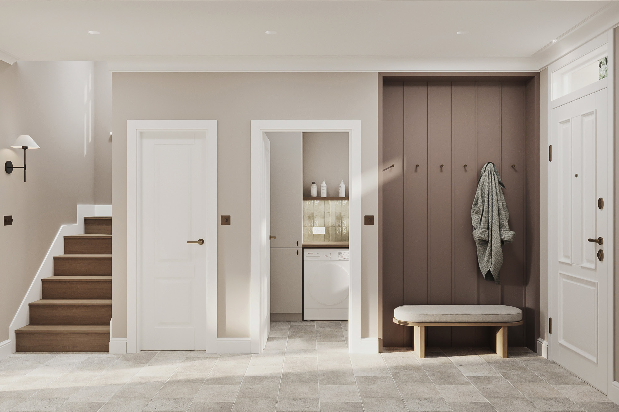 Pomona Grove entrance hallway and staircase CGI