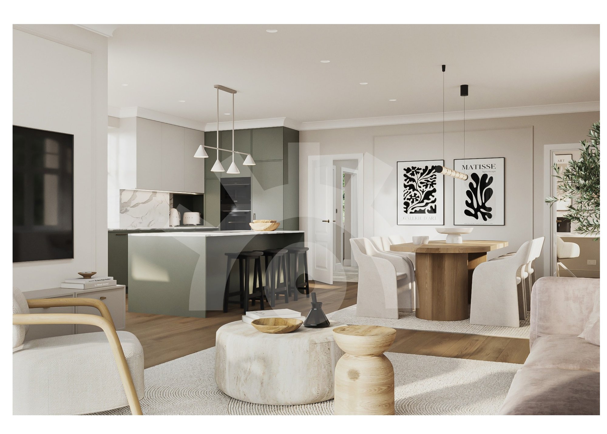 Pomona Grove kitchen and dining CGI